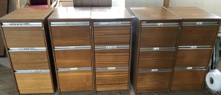 3 - DRAWER ALL WOOD FILING CABINETS BEST QUALITY 60s - 70s WOODEN CARCASS 3