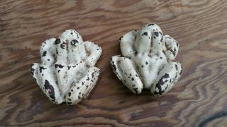 2 Small Vintage Cast Iron Frogs W/ Male And Female Parts.  Chippy Paint