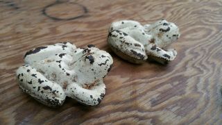 2 Small Vintage Cast Iron Frogs w/ Male and Female Parts.  Chippy Paint 4