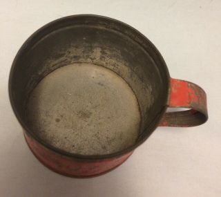 Antique Primitive Hand Made Childs Size Tin Cup W/original Red Paint 