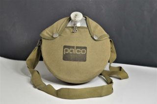 Vintage Palco Aluminum Canteen W/ Olive Green Canvas Cover & Shoulder Strap