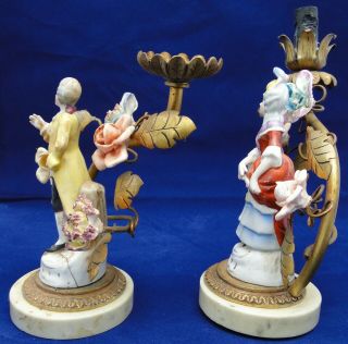 Antique French Porcelain Lamp Figurine Couple with Flowers & Marble Base 2