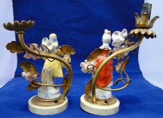 Antique French Porcelain Lamp Figurine Couple with Flowers & Marble Base 3