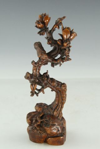 Chinese Exquisite Hand - Carved Flower Bird Carving Boxwood Statue