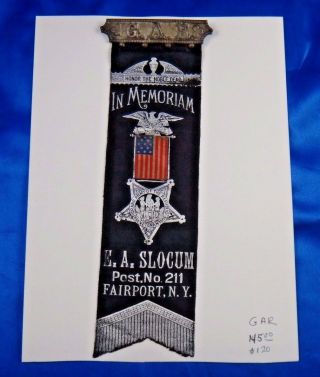 Gar In Memoriam E.  A.  Slocum Post No.  211 Fairport Ny Medal Ribbon Badge