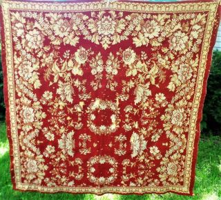 Antique Turkey Red Coverlet Jacquard Hand Woven Coverlet 56 " X 57 " Cutter