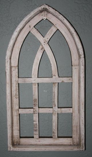 Wooden Antique Style Church Window Frame Primitive Wood Gothic 18 3/4 " Shabby