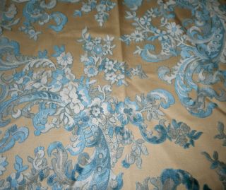 Vintage French Cut Velvet Floral Scroll Fabric Blue Gray