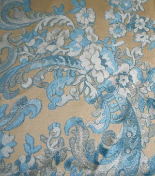 Vintage French Cut Velvet Floral Scroll Fabric Blue Gray 2