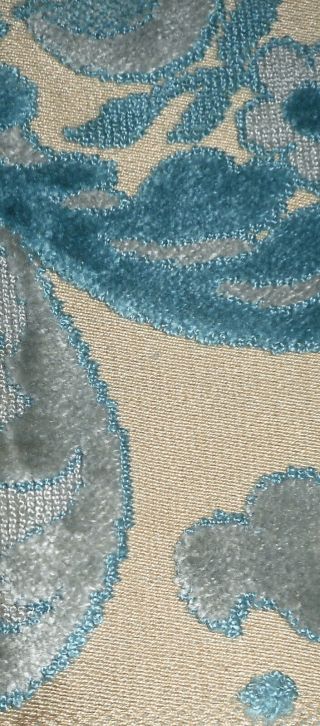 Vintage French Cut Velvet Floral Scroll Fabric Blue Gray 3