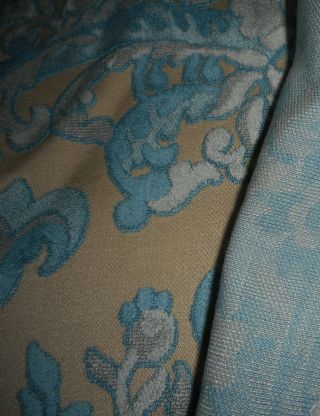 Vintage French Cut Velvet Floral Scroll Fabric Blue Gray 4
