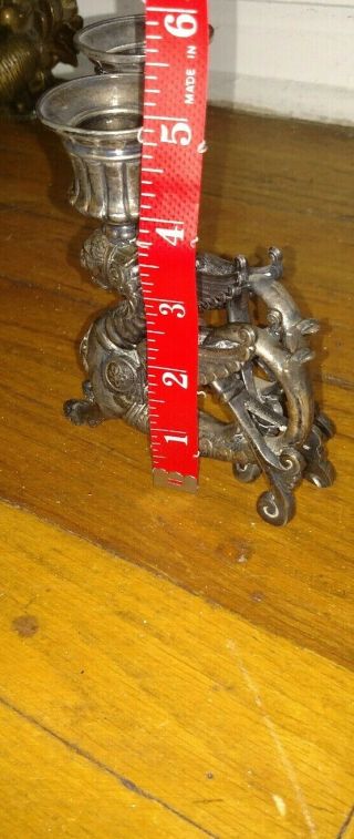2 Antique Victorian mystical winged lion silver plate figural candlestick 5