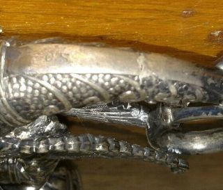 2 Antique Victorian mystical winged lion silver plate figural candlestick 7