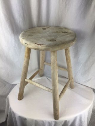 Vintage Handmade Bleached Untreated Wooden Stool Natural