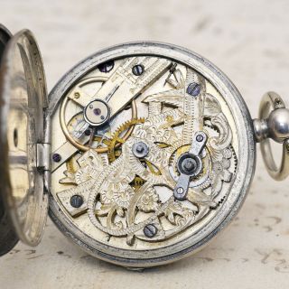 Pierced & Engraved Movement - Mi Chronometer Antique Silver Pocket Watch