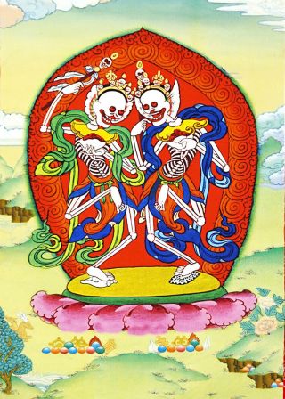 13 " Tibet Buddhism Thangka Perfect Protection Chitipati Printed Brocade Scroll