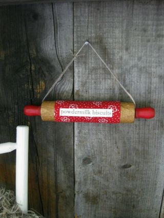 Antique Childs Rolling Pin Red & White Paint Powdermilk Biscuits