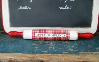 Antique Childs Rolling Pin Red & White Milk Paint Apple Dumplings