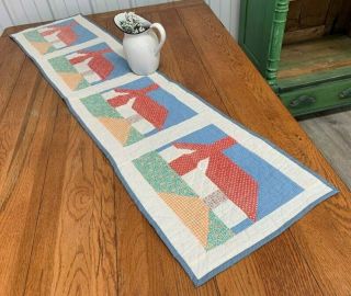 Summer Cottage Home Quilt Table Runner 63 X 15 Vintage