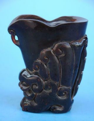 Old Chinese Hand - Made Horn Carving Cup D02