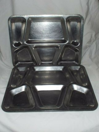 Vintage Pair 1952 Stainless Steel Metal Us Military Mess Hall Divided Food Tray