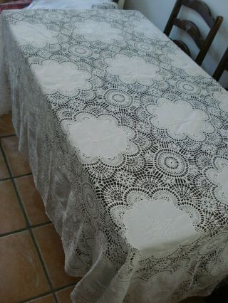 Large White Lace Tablecoth From Spain.  Really Lovely.  96 X 64 Inches.  Spanish