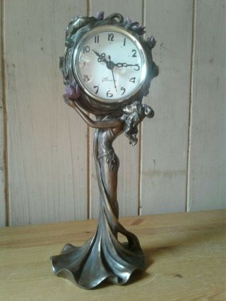 Art Noveau Design Bronze Effect Female Figural Clock