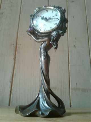 Art Noveau design bronze effect female figural clock 3