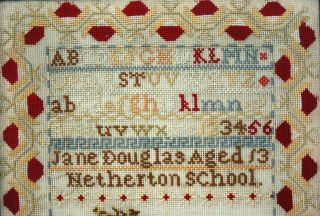 ANTIQUE SCOTTISH EMBROIDERY SAMPLER JANE DOUGLAS AGED 13 (ONE OF SISTERS PAIR) 3
