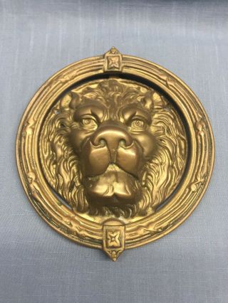 Vintage Heavy Large Brass Lion Head Face Door Knocker (a7)