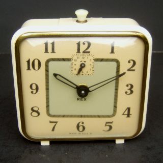 Vintage Rex Wind Up Square Alarm Clock Made In U.  S.  A.  Classic 60s