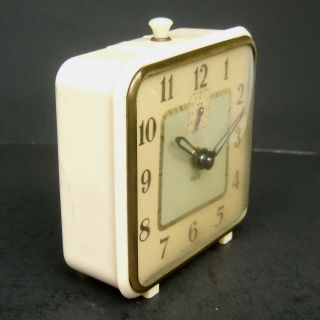 Vintage Rex Wind Up Square Alarm Clock Made in U.  S.  A.  Classic 60s 2