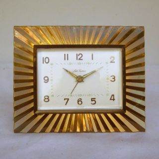 Vintage Seth Thomas Brass Pleated Wind Up Desk Alarm Clock Germany