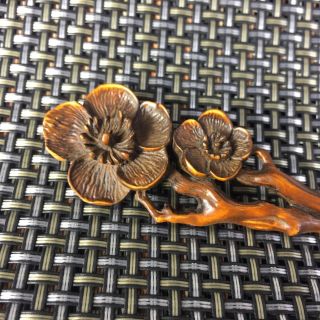 Collectible Boxwood Handwork Plum Blossom Japanese Netsuke Antique Hairpin RNN 2