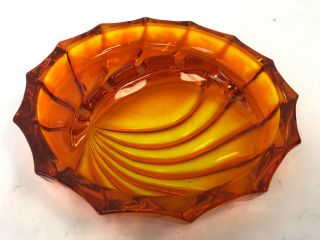 Vintage 8 " Orange Yellow Sunburst Wave Century Modern Retro 1960 Glass Ashtray