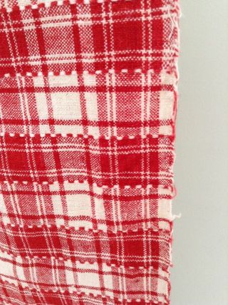 Antique Vintage French Kelsch red and white check linen 6