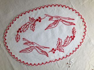 ANTIQUE/VINTAGE FRENCH DOILY - RedWork - Red Embroidery - Red Lace - Alsace 2