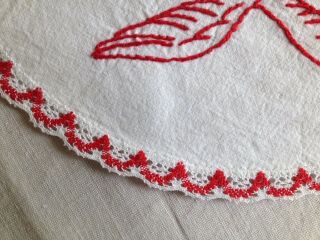 ANTIQUE/VINTAGE FRENCH DOILY - RedWork - Red Embroidery - Red Lace - Alsace 6