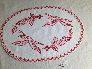 ANTIQUE/VINTAGE FRENCH DOILY - RedWork - Red Embroidery - Red Lace - Alsace 7