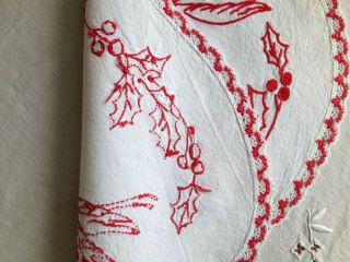 ANTIQUE/VINTAGE FRENCH DOILY - RedWork - Red Embroidery - Red Lace - Alsace 8