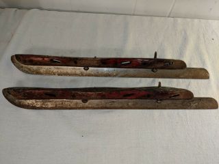 Antique 17 3/8 " Primitive Wood & Steel Ice Skate Blades