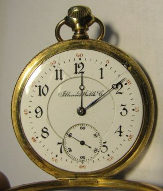 Antique Illinois Watch Co Pocket Watch Gold Plated 17 Jewell Lever Set