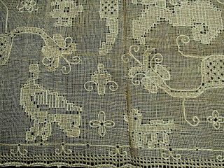 Old & Custom Embroidered Lace,  2 Pc Set 36 " Long Runner W/matching Mat