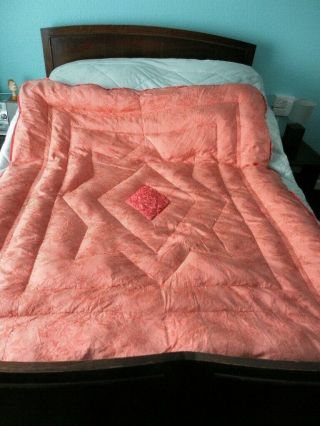 Vintage Feather Filled Eiderdown Double Bed Cover Duvet Satin Embossed Design