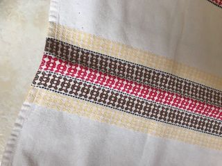 Vintage Raw Linen Tablecloth Machine Embroidery Geometric Stripe Red Yellow Blue 2