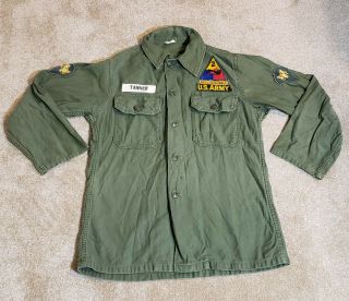 Early Us Army Vietnam Era 1965 Cotton Sateen Shirt Hell On Wheels 2nd Armored