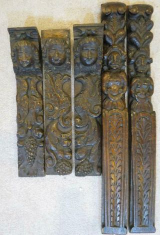 (5) Continental Antique Carved Wood Shelf Brackets