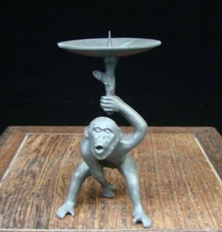 Collectible Handmade Carving Statue Monkey Candlestick Copper Deco Art