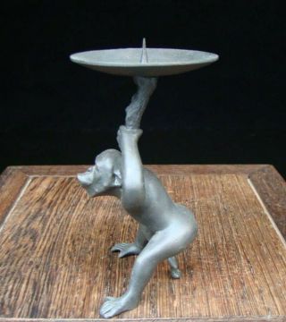 Collectible Handmade Carving Statue Monkey Candlestick Copper Deco Art 4