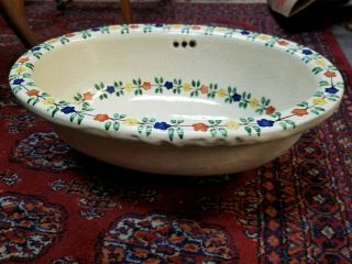 Rare Antique Vintage Floral Porcelain Ceramic Bathroom Sink 2